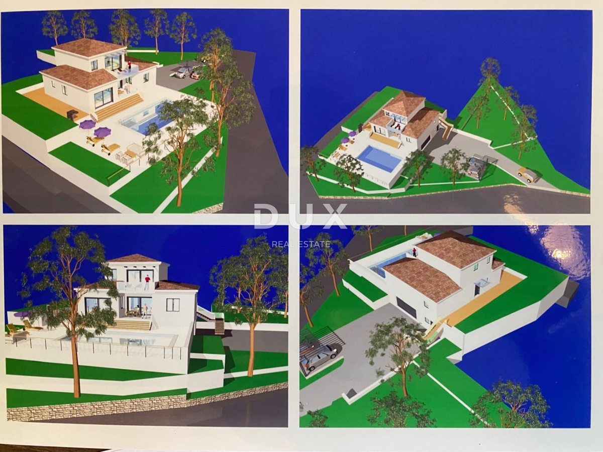 OPATIJA, LOVRAN - gradbeno zemljišče 2.078 m2 s pogledom na morje in GRADBENIM DOVOLJENJEM za samostojno hišo z bazenom! PRILOŽNOST!