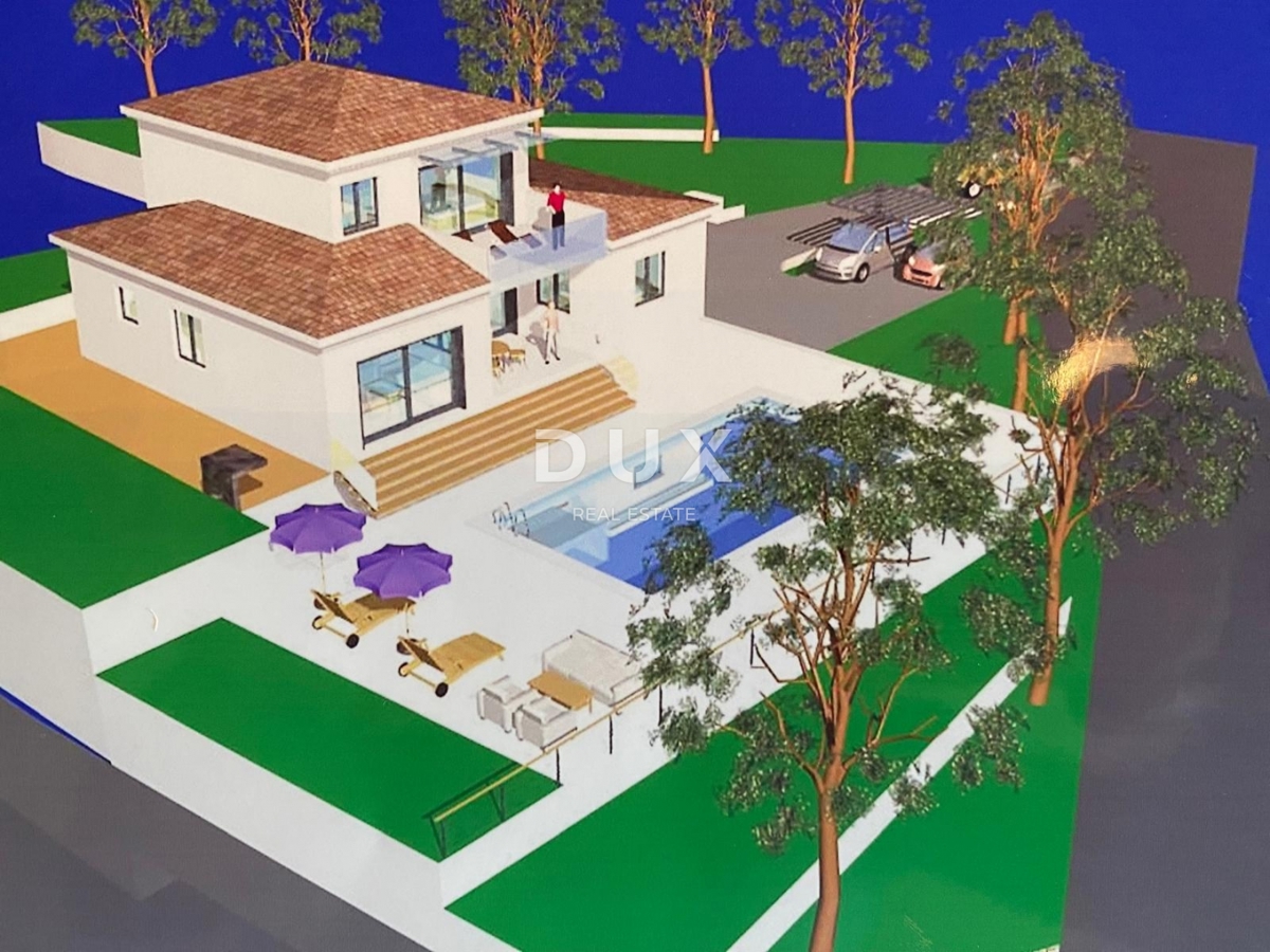 OPATIJA, LOVRAN - gradbeno zemljišče 2.078 m2 s pogledom na morje in GRADBENIM DOVOLJENJEM za samostojno hišo z bazenom! PRILOŽNOST!