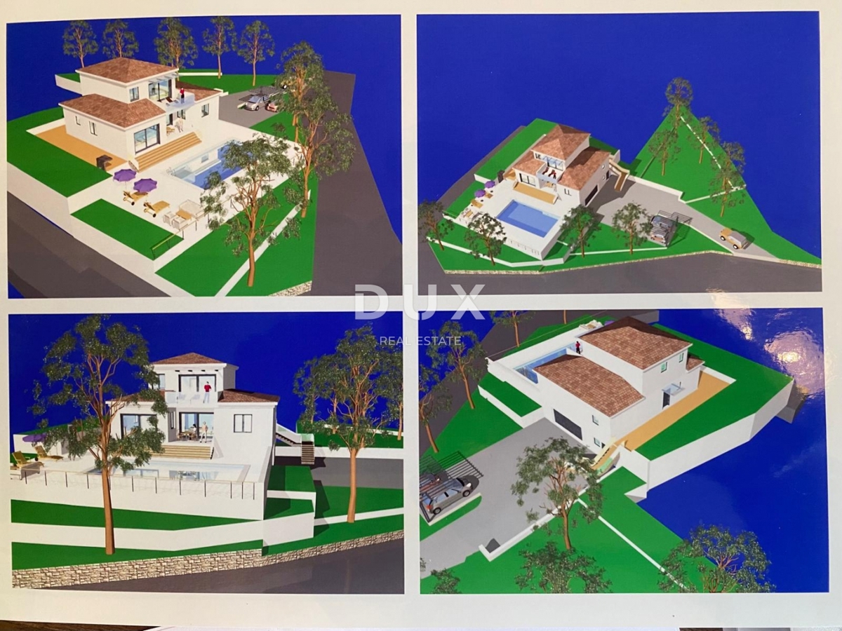 OPATIJA, LOVRAN - gradbeno zemljišče 2.078 m2 s pogledom na morje in GRADBENIM DOVOLJENJEM za samostojno hišo z bazenom! PRILOŽNOST!