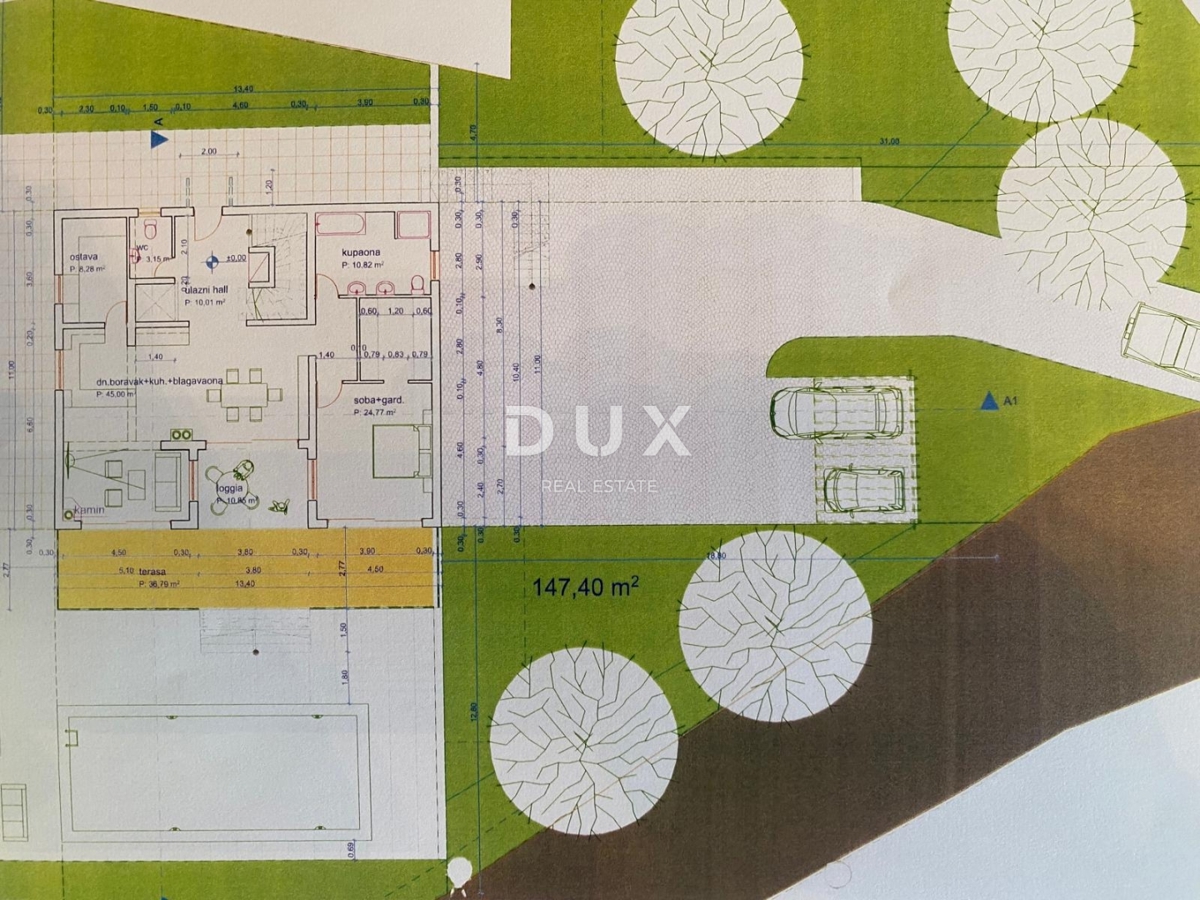 OPATIJA, LOVRAN - gradbeno zemljišče 2.078 m2 s pogledom na morje in GRADBENIM DOVOLJENJEM za samostojno hišo z bazenom! PRILOŽNOST!