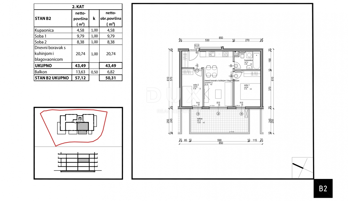 ISTRA, TAR - Stanovanje z 2 spalnicama in 1 spalnico v visokokakovostni novogradnji le 350 m od morja