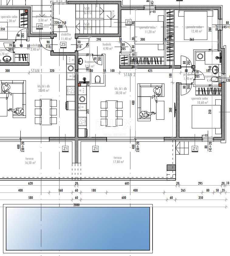 ZADAR, SUKOŠAN - Vrhunska novogradnja! Talno ogrevanje, ogrevan bazen, 120 metrov od morja...! S2