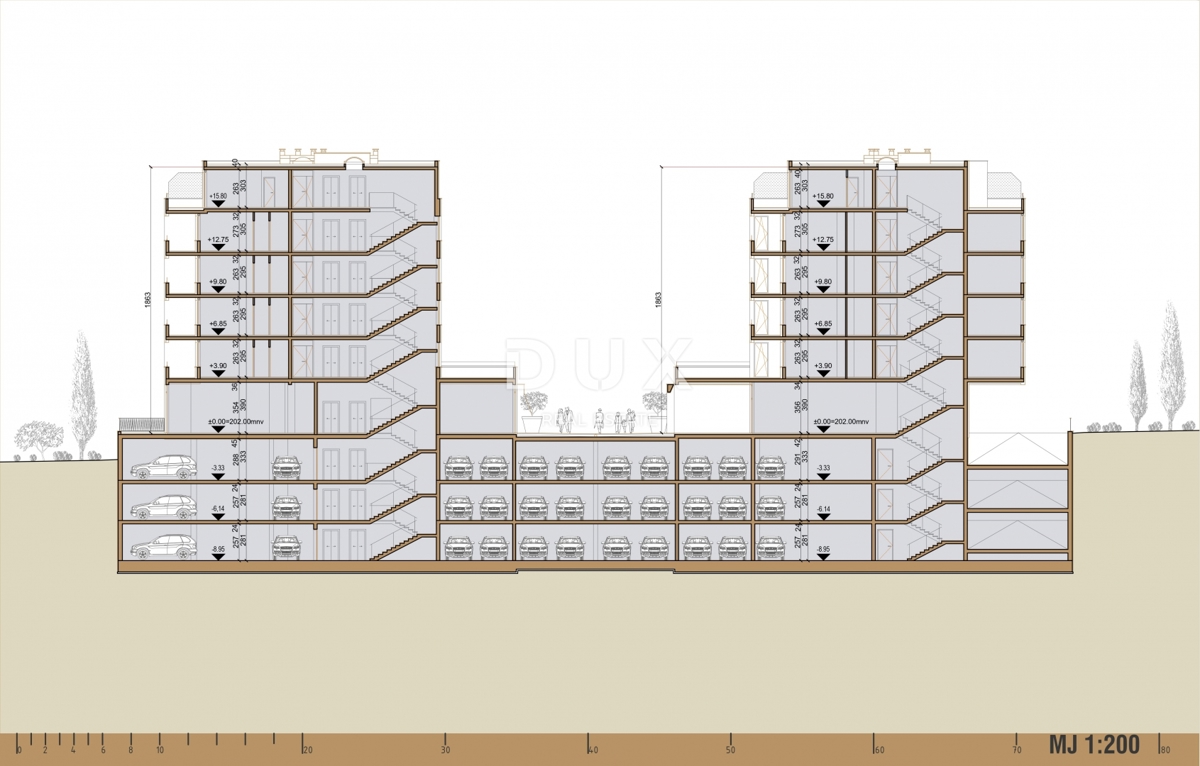 RIJEKA, SRDOČI - 1 spalnica + dnevna soba s 31m2 teraso v novogradnji z garažo