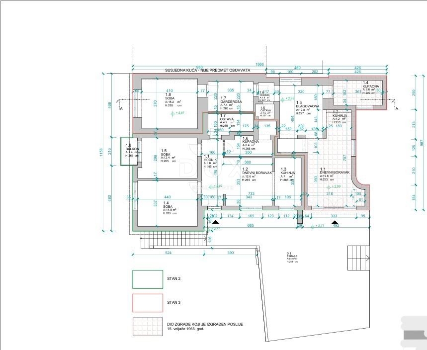 MATULJI, CENTER - pol samostojna hiša 310m2 s pogledom na morje + vrt 900m2