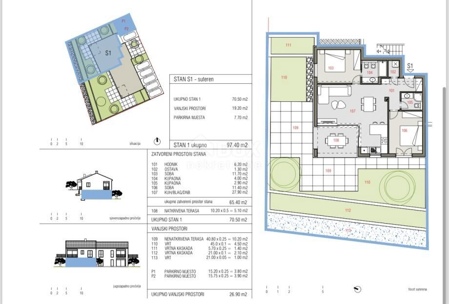 MALI LOŠINJ, ARTATORE - Apartma 2 spalnici + kopalnica v 1. nadstropju v novogradnji 250m od privlačnega zaliva