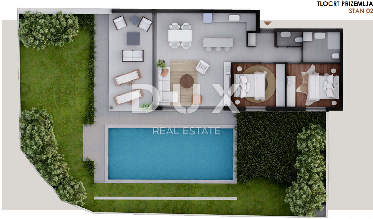 ZADAR, PRIVLAKA - Apartma z bazenom 50 metrov od peščene plaže! S2