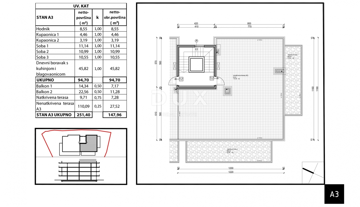 ISTRA, TAR - Penthouse 3SS+DB s strešno teraso, ki se nahaja v visokokakovostni novogradnji le 350 m od morja