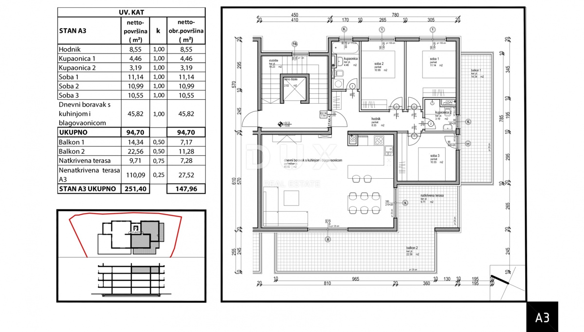 ISTRA, TAR - Penthouse 3SS+DB s strešno teraso, ki se nahaja v visokokakovostni novogradnji le 350 m od morja