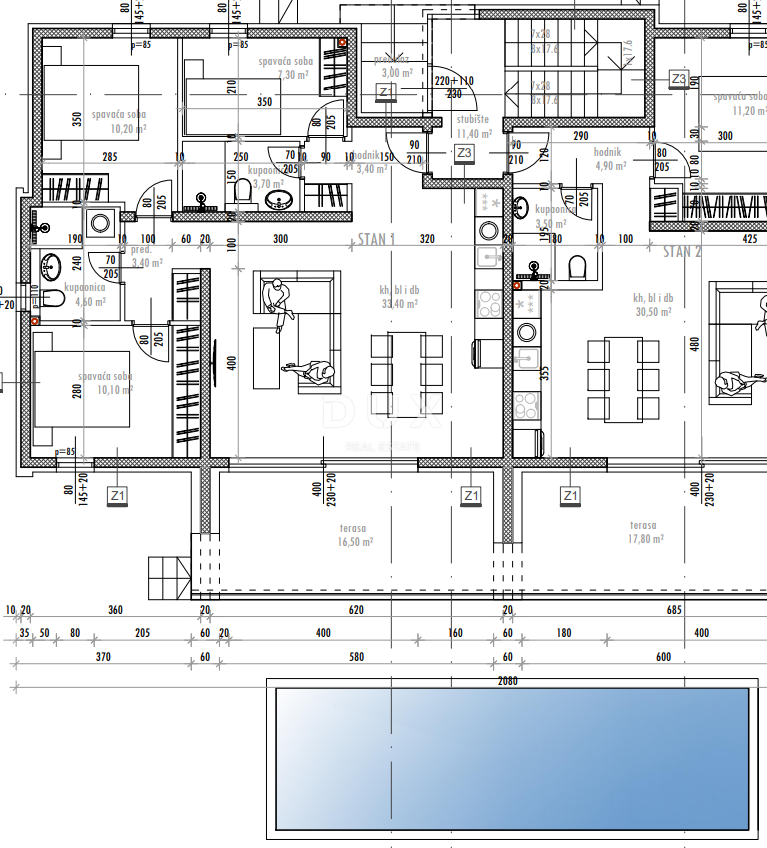 ZADAR, SUKOŠAN - Vrhunska novogradnja! Talno ogrevanje, ogrevan bazen, 120 metrov od morja...! S1