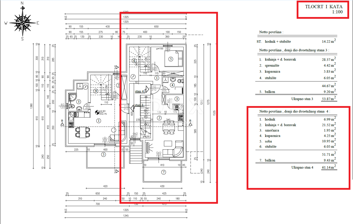 RIJEKA, PEHLIN, PODMURVICE - dvonadstropno stanovanje 106,97 m2 v novogradnji s pogledom na morje, dnevna soba + 3 spalnice. - STANOVANJE 4L
