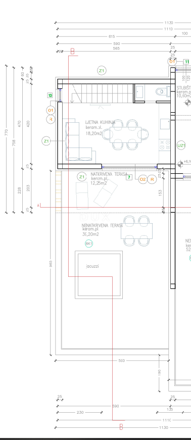ŠIBENIK, VODICE - Apartma v prvem nadstropju s teraso