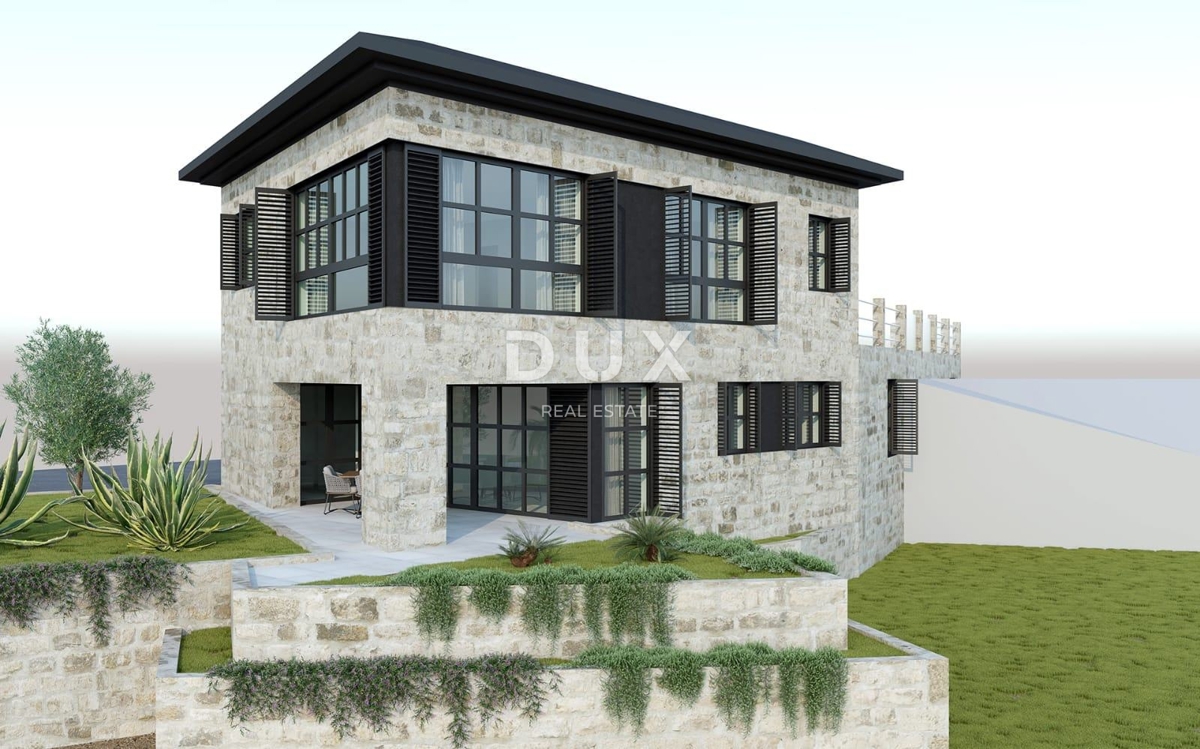 IČIĆI, POLJANE - stanovanje v novogradnji, 144m2, visoko pritličje, dnevna soba + 3 spalnice s pogledom na morje + 50m2 okolice