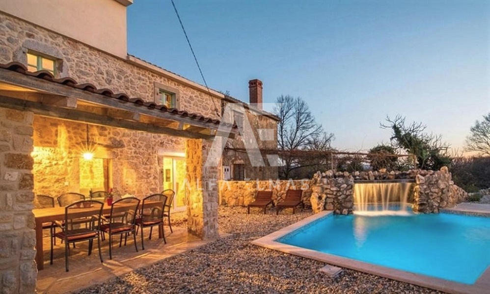 Vrbnik, okolica, rustikalna kamnita vila z bazenom!! ID 376