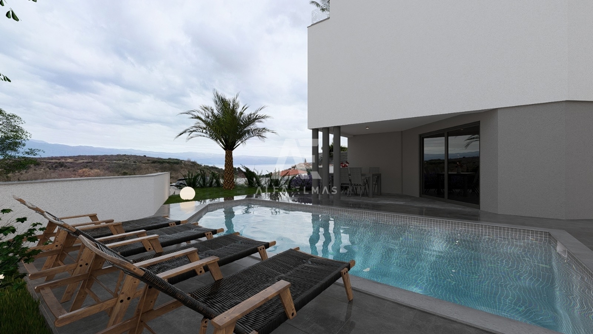 Vrbnik, Luksuzno stanovanje z bazenom in pogledom na morje! ID 643