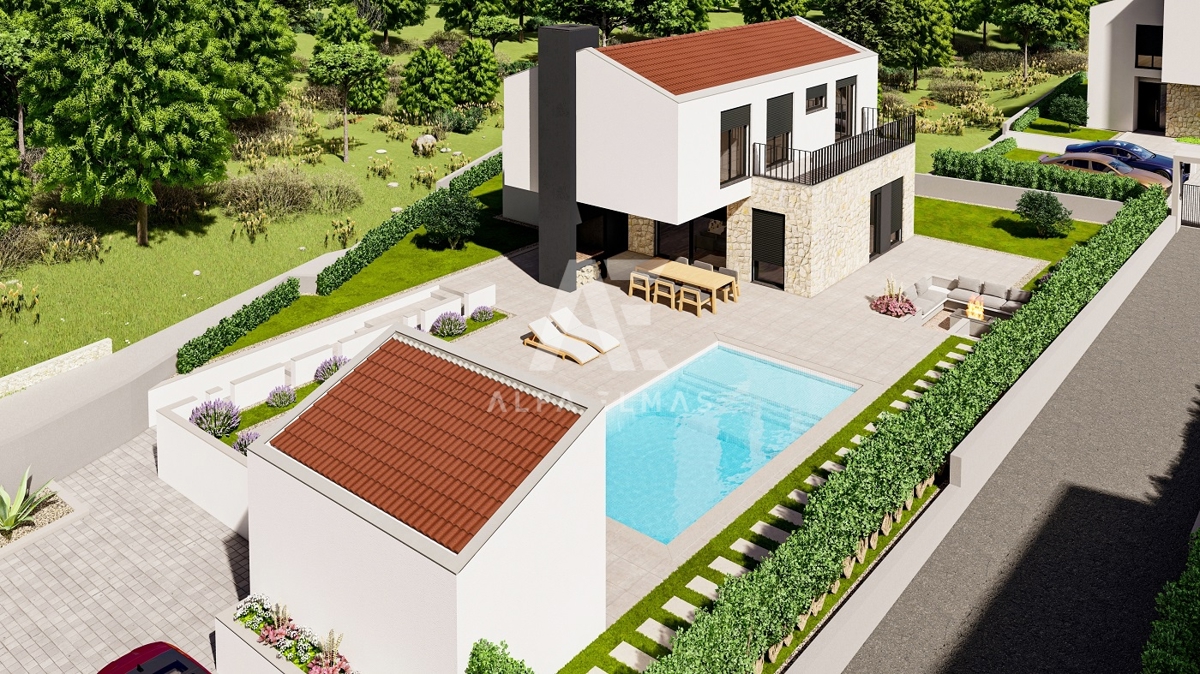 Malinska, okolica, novogradnja, luksuzna kamnita vila z bazenom!! ID 471