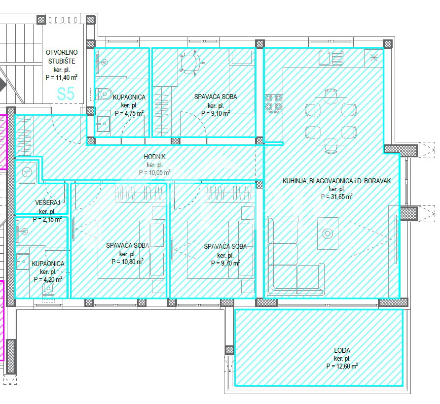 Stanovanje s strešno teraso in pogledom na morje