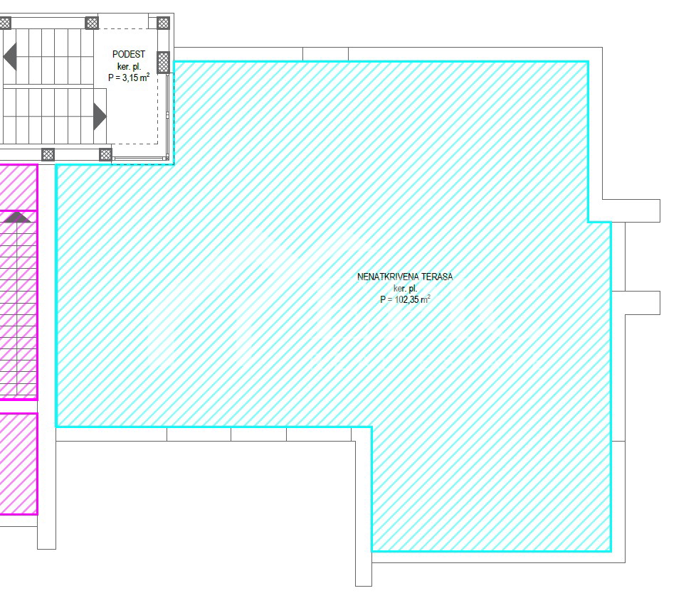Stanovanje s strešno teraso in pogledom na morje