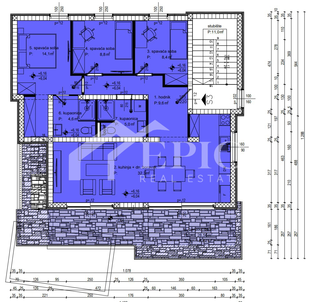 KOŽINO, ZADAR - TRISOBNO STANOVANJE S KROVNIM TERASO