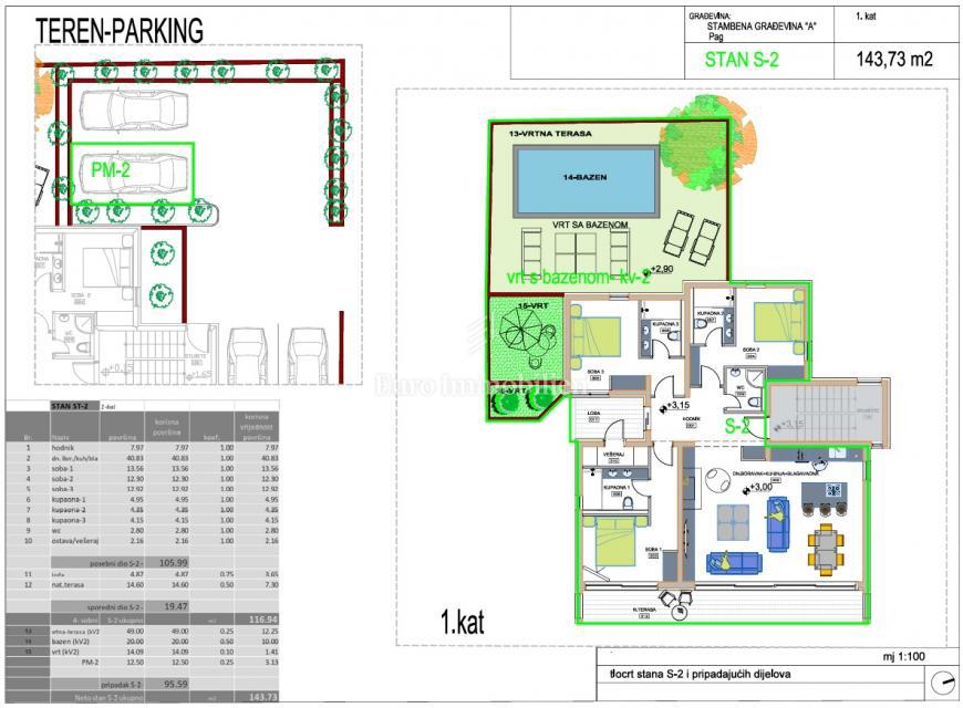 Mandre - apartma z bazenom in vrtom, blizu plaže