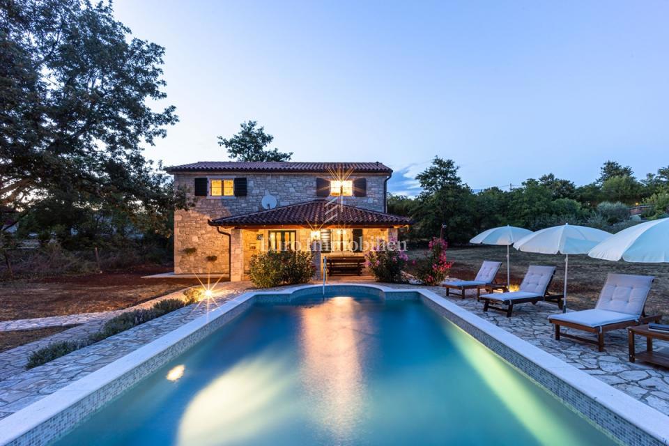 Kamnita vila z bazenom, obdana z naravo in vinogradi