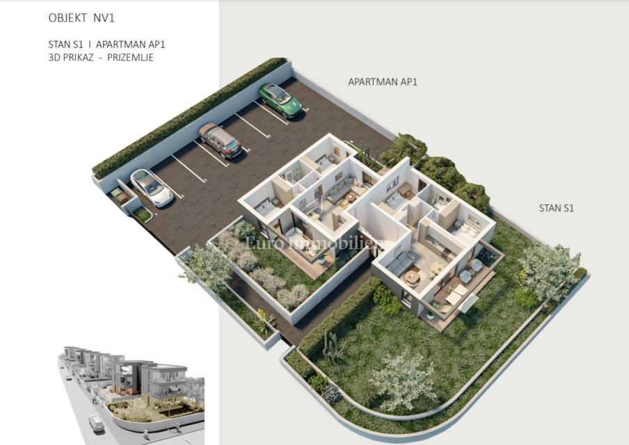 Novalja - pritličje v novi stavbi z vrtom