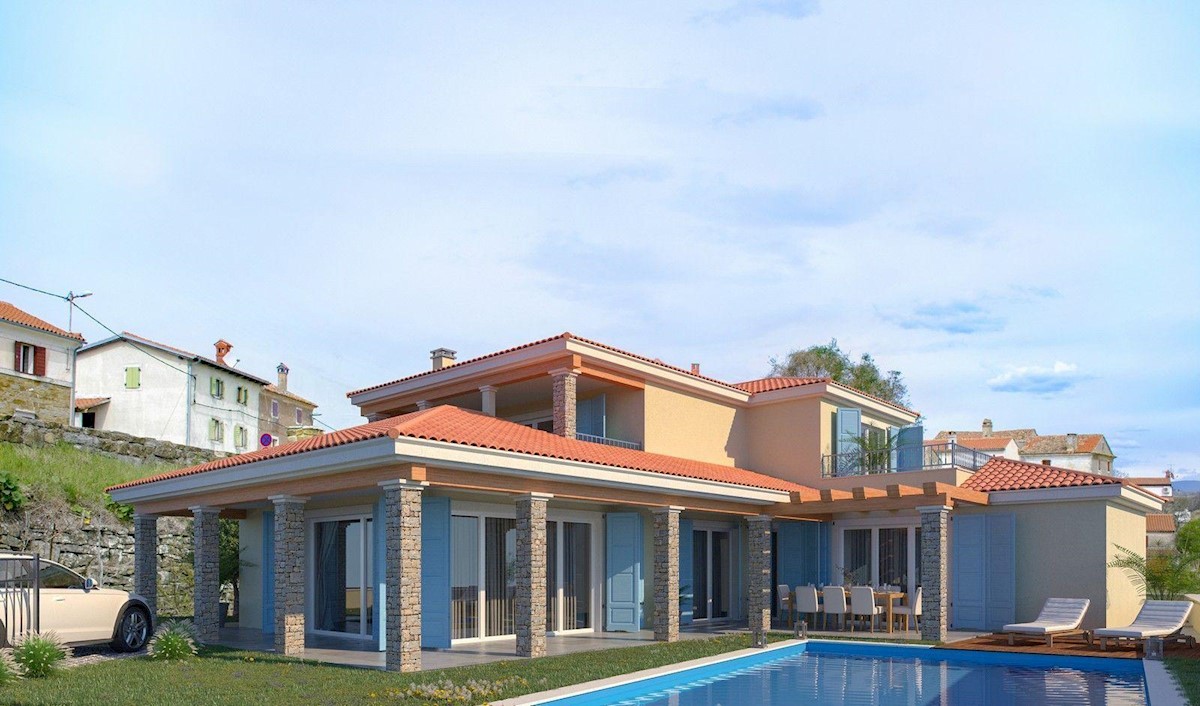 Samostojna vila z bazenom v mirnem in tipičnem istrskem okolju, pogled na morje