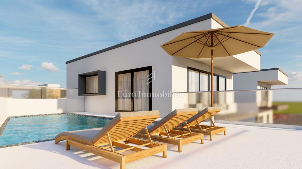 Villa s bazenom i pogledom na more na otoku Krku 