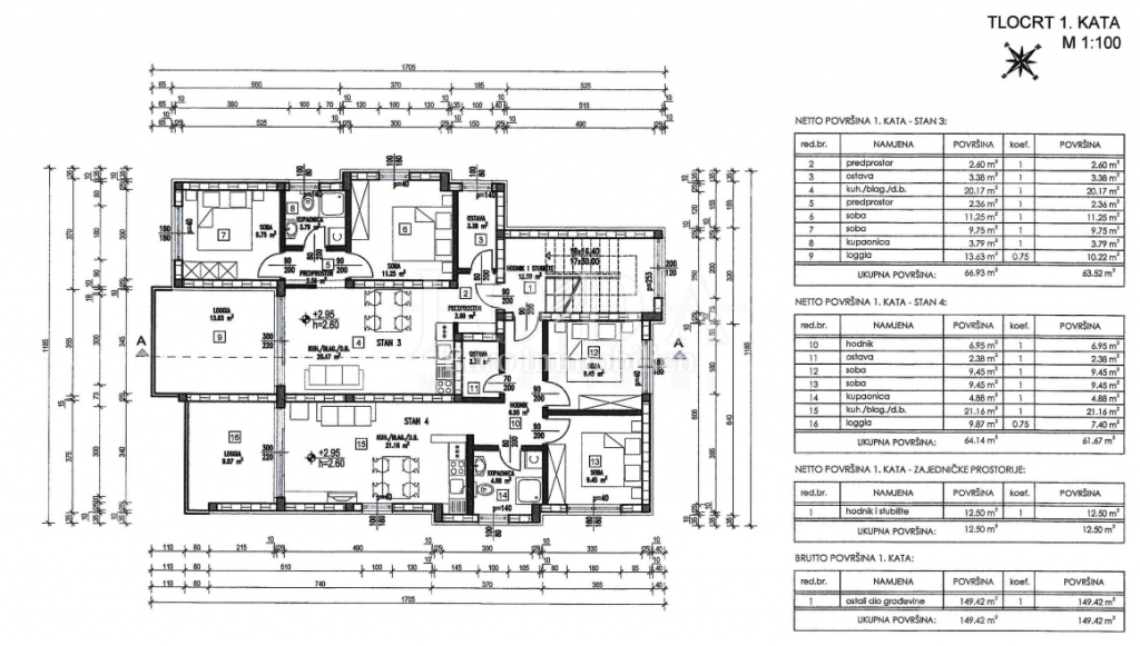 Novi Vinodolski, dvosobno stanovanje, 1. nadstropje