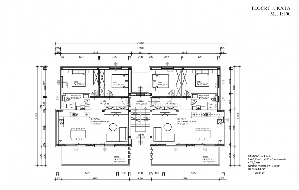 Dvosobni apartmaji z razgledom na morje, 200 m od morja