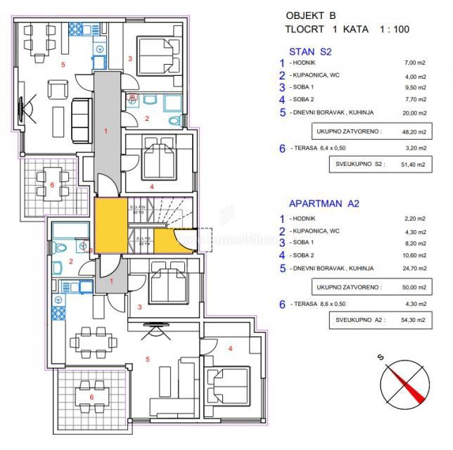 Dvosobno stanovanje A2, 1. nad., 2. vrsta morje