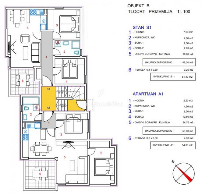 Stanovanje S1, pritličje novogradnje, druga vrsta morja