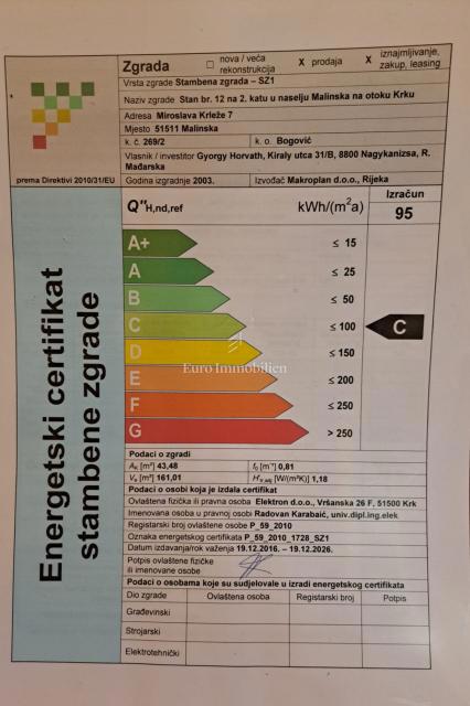 Enosobni apartma v 2. nadstropju s pogledom na morje