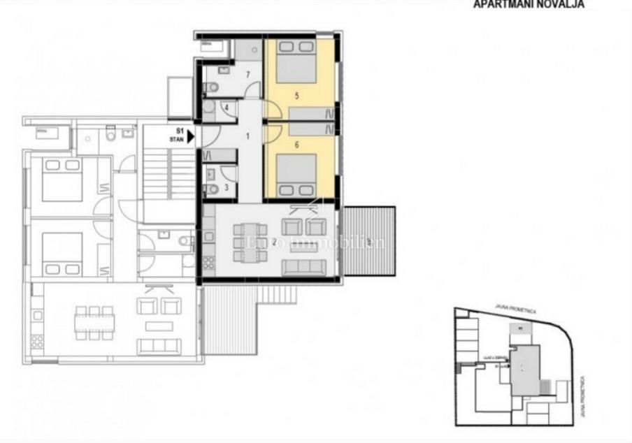 Novalja - apartma z velikim dvoriščem blizu plaže