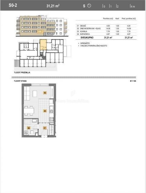 Novogradnja v centru Senja, Garsonjera