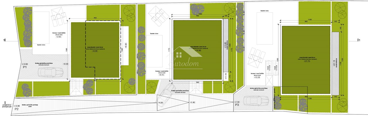 NOVIGRAD (ZADAR) – GRAJENO ZEMLJIŠČE S PROJEKTOM ZA 3 VILE S BAZENI, 100 M OD MORJA