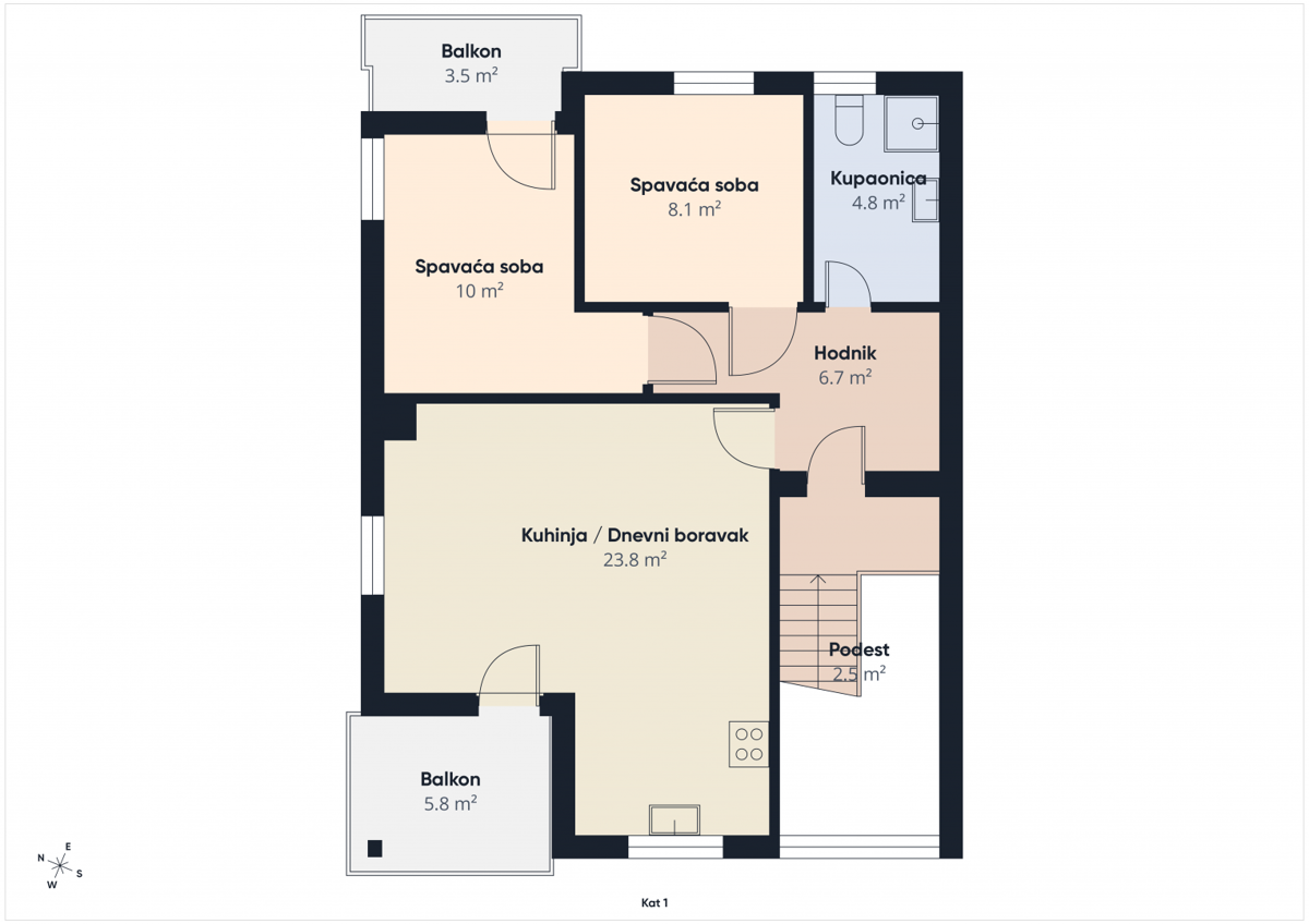 Vabriga, dvosobno stanovanje v 1. nadstropju 800 m od morja