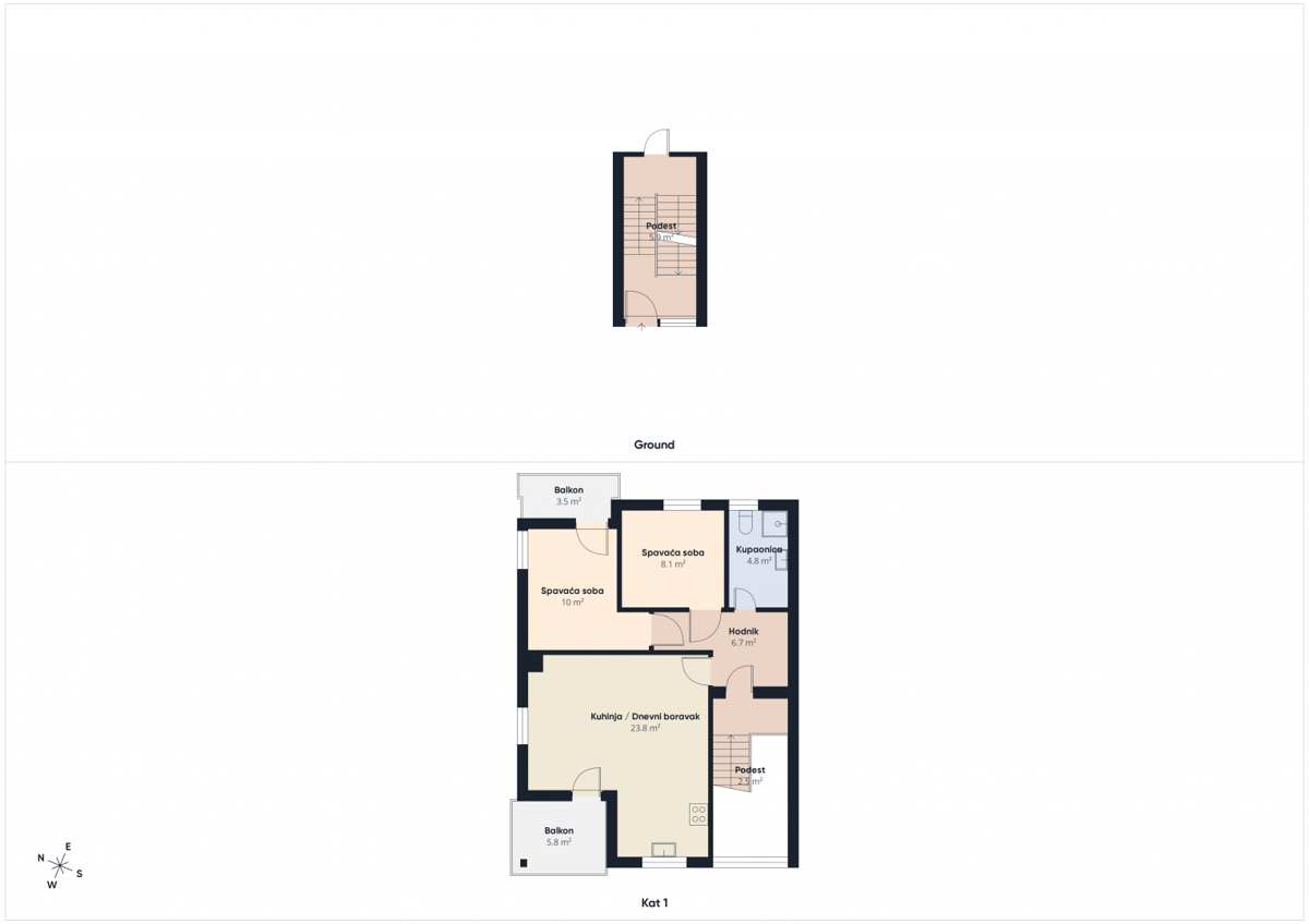 Vabriga, dvosobno stanovanje v 1. nadstropju 800 m od morja
