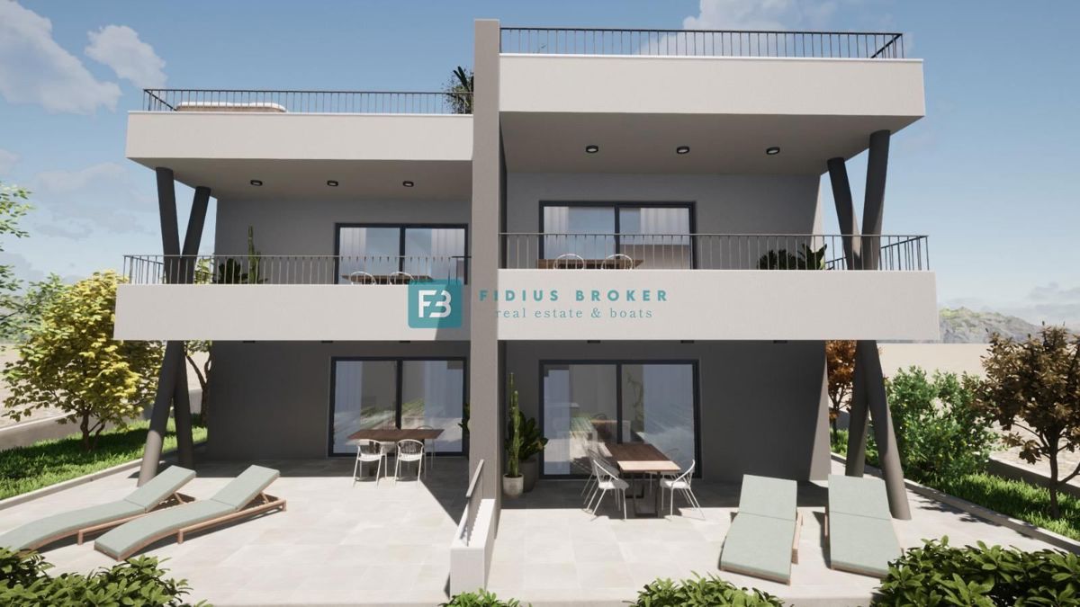 VODICE, novogradnja, dvoetažno stanovanje, pogled na morje, strešna terasa