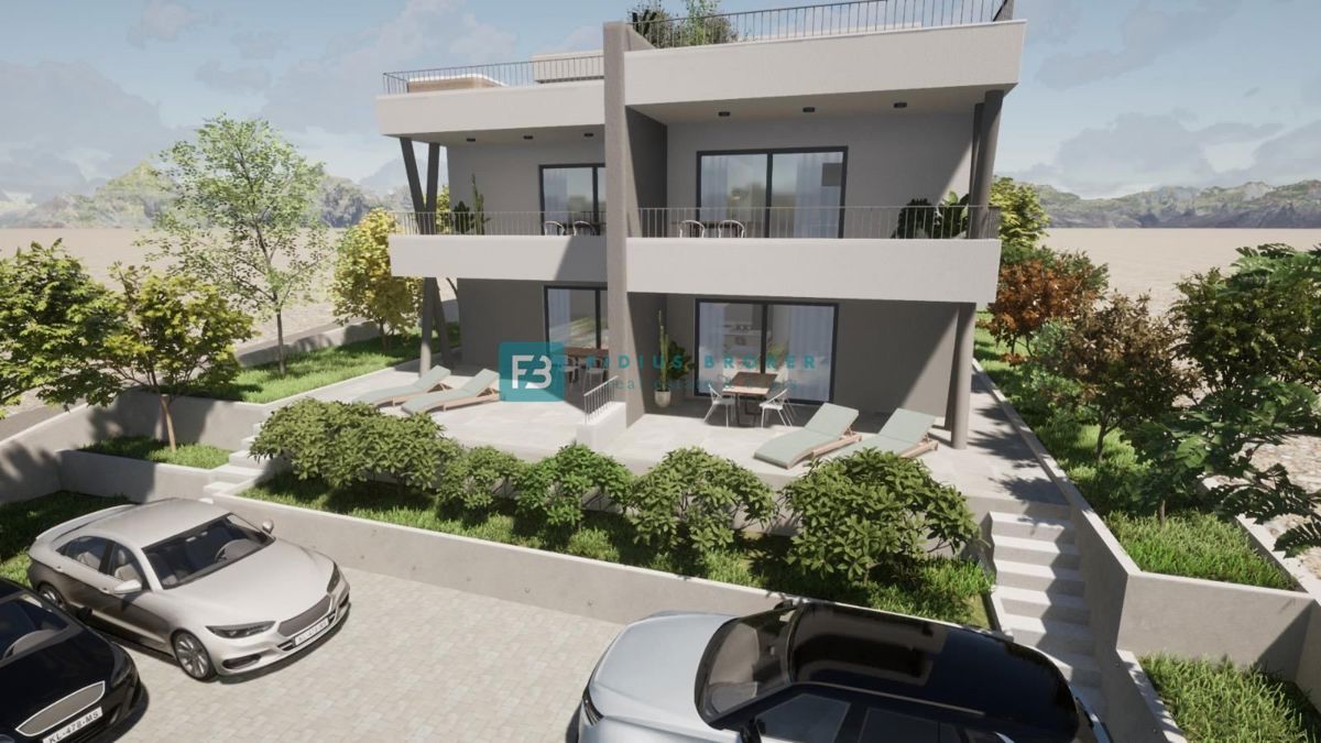 VODICE, novogradnja, dvoetažno stanovanje, pogled na morje, strešna terasa