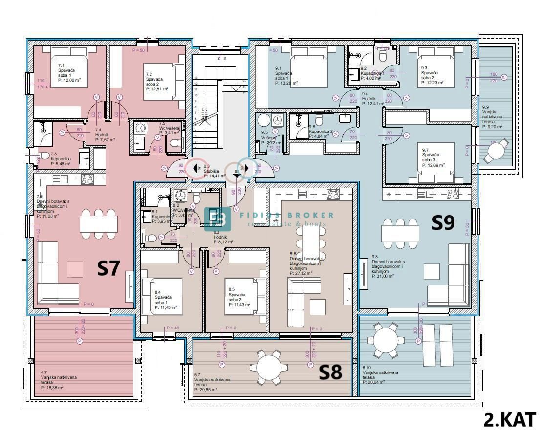 VODICE, novogradnja, 2. nadstropje, pogled na morje, 2 spalnici