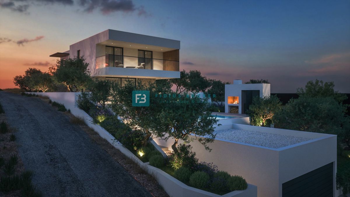 ŽABORIĆ, nova, luksuzno opremljena vila, panoramski razgled, 150 m od morja, bazen, garaža