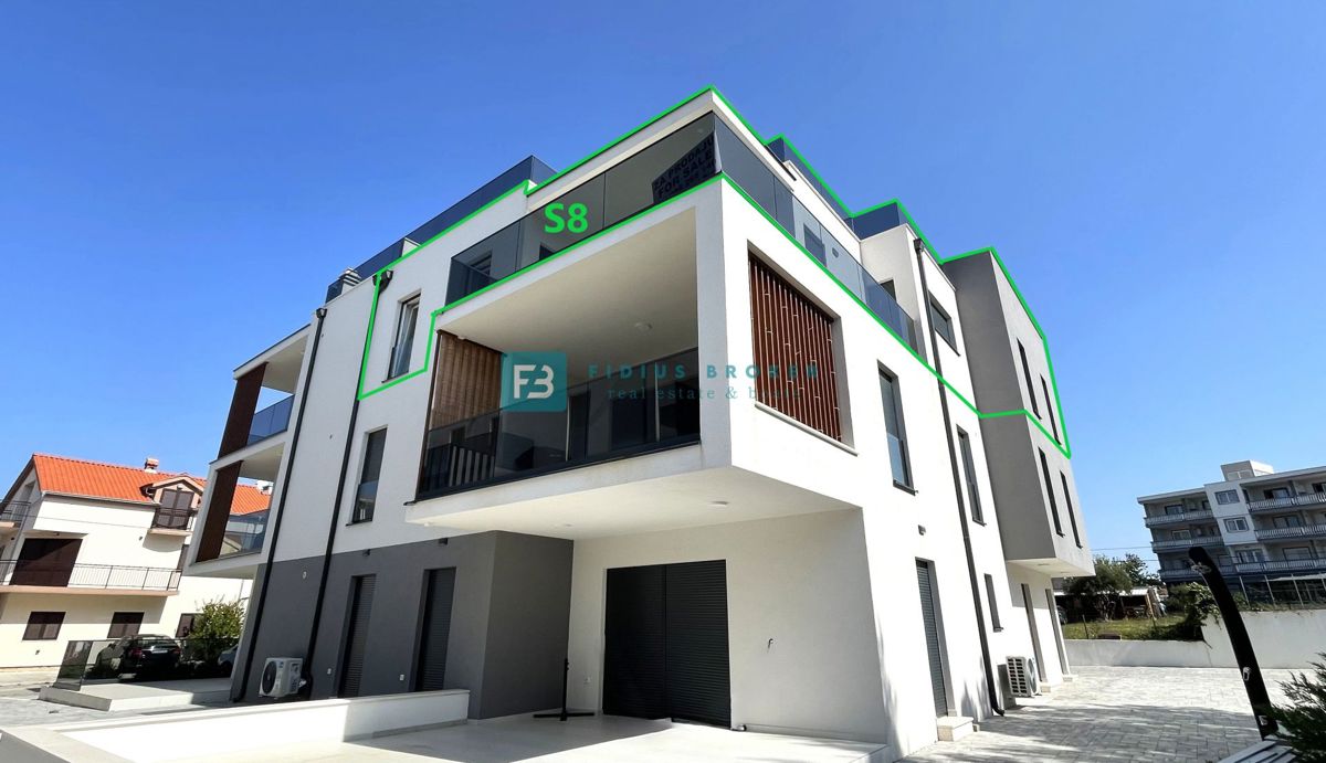 VODICE - SRIMA, novo, 2. vrsta do morja, penthouse, strešna terasa, panoramski pogled na morje