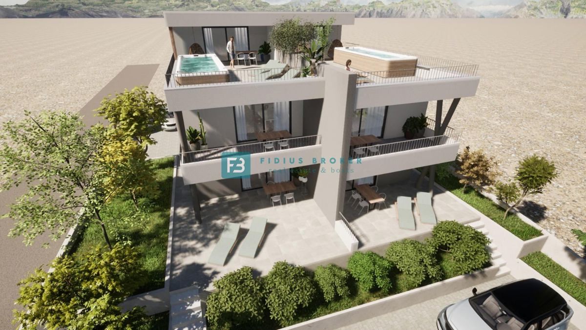 VODICE, novogradnja, pritličje, vrt 60 m2, 2 spalnice