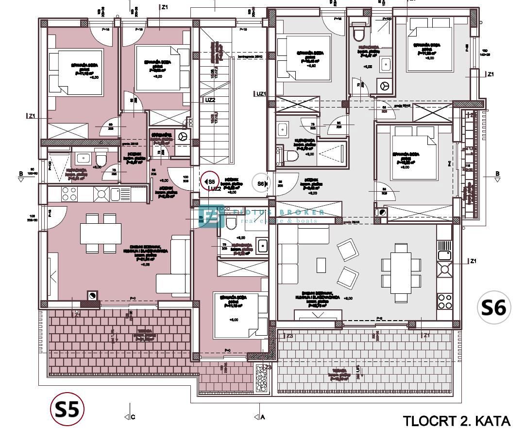 VODICE, novogradnja, 2. nadstropje, strešna terasa, 3 spalnice, 650 m do plaže