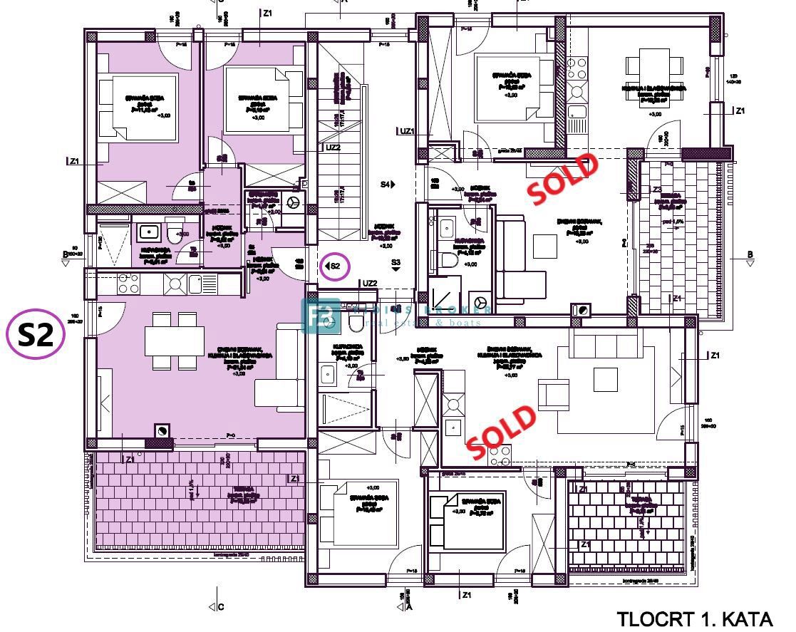 VODICE, novogradnja, 2. nadstropje, strešna terasa, 3 spalnice, 650 m do plaže