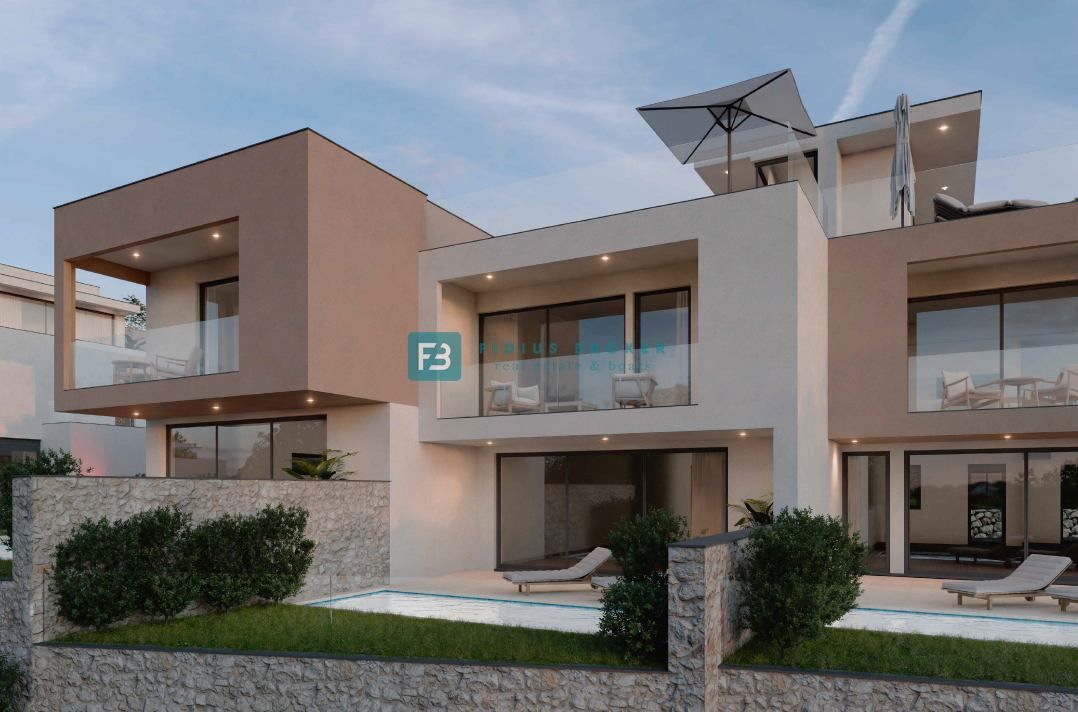 VODICE, novo, moderna hiša, bazen, pogled na morje, vrt, S1