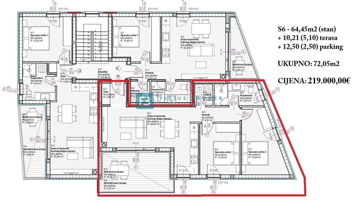 VODICE, nov projekt, moderno stanovanje, 1. nadstropje, 900 m do plaže, S1