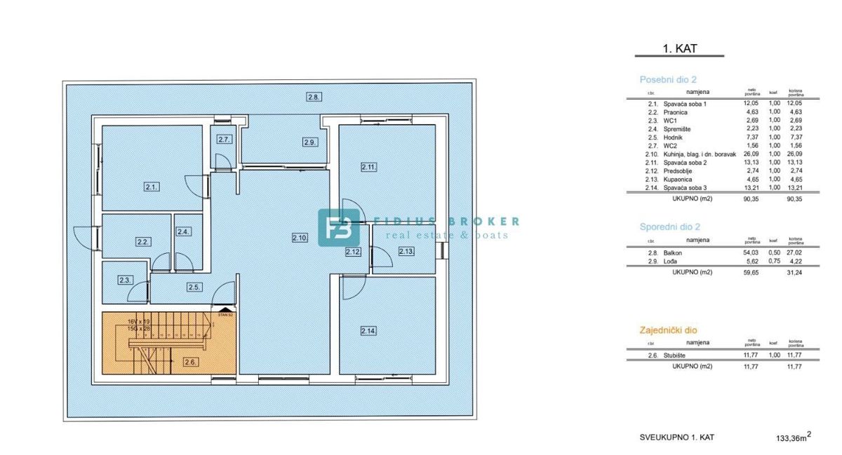 VODICE, moderno stanovanje, 3 spalnice, terasa 54,03 m², 700 m do plaže