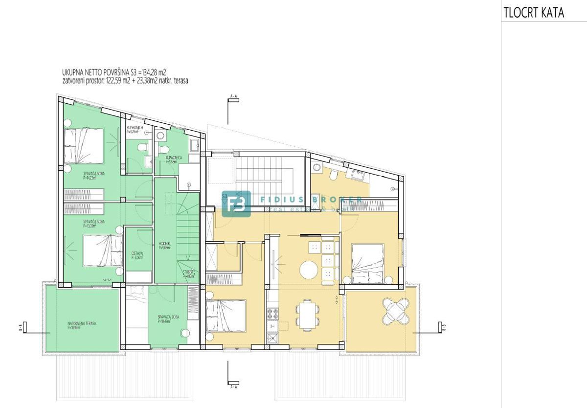 VODICE, nov projekt, dupleks stanovanje, vrt 86 m2, 4 spalnice, shramba