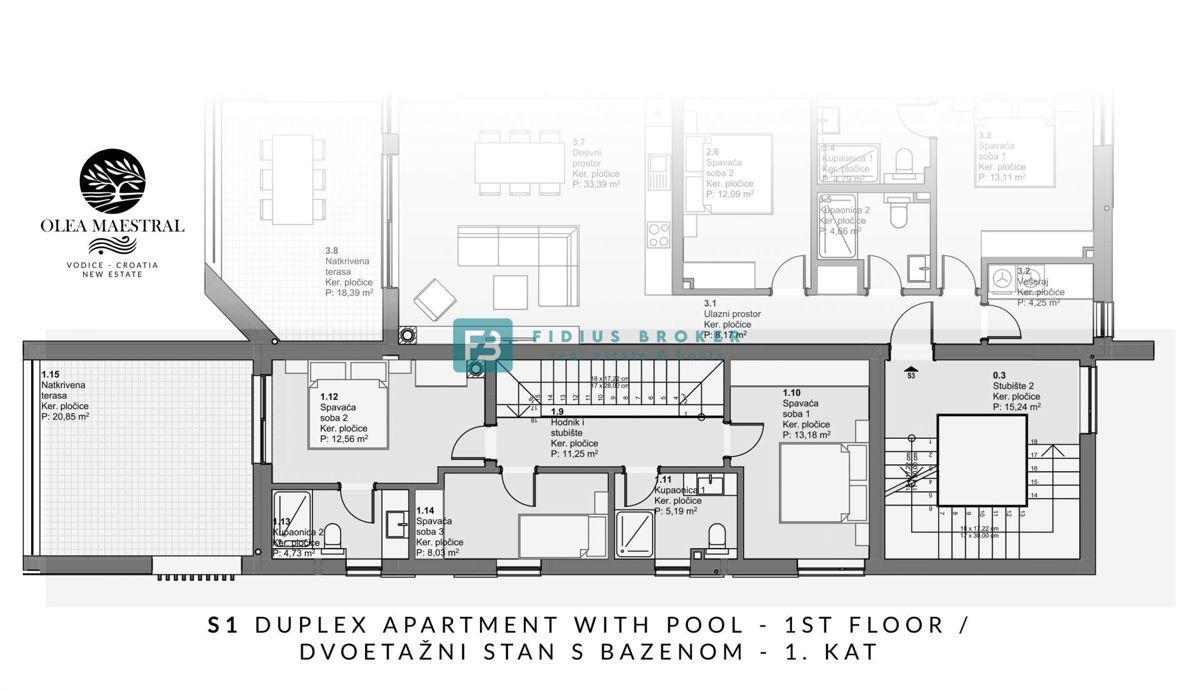 VODICE, novogradnja, dvonadstropno luksuzno stanovanje, bazen, vrt 145 m2